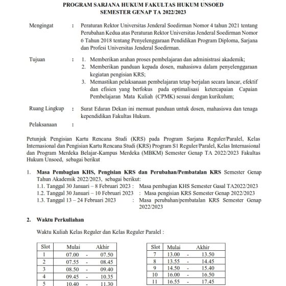 PETUNJUK PENGISIAN KRS SEMESTER Genap TA 2022 2023 Reguler Fakultas