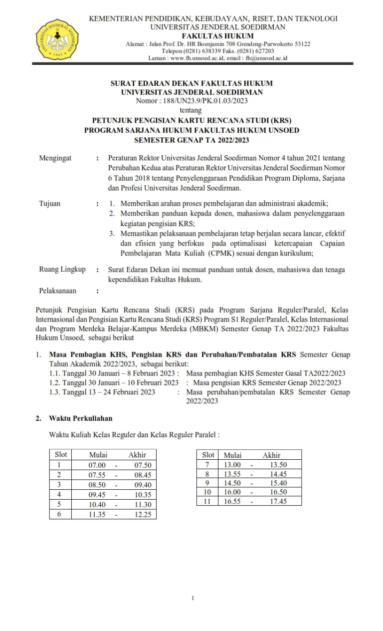 PETUNJUK PENGISIAN KRS SEMESTER Genap TA 2022 2023 Reguler Fakultas