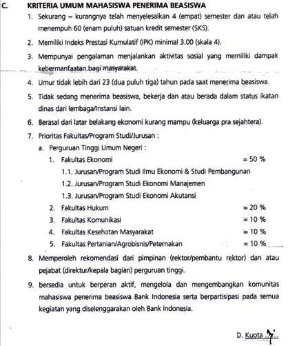 Beasiswa Bank Indonesia - Fakultas Hukum Universitas Jenderal Soedirman